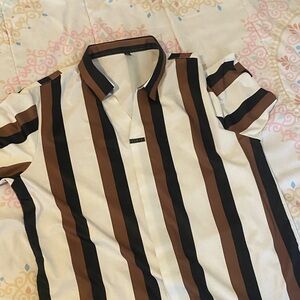 Stylish Men's Striped Button Down Shirt - Brown and Black
